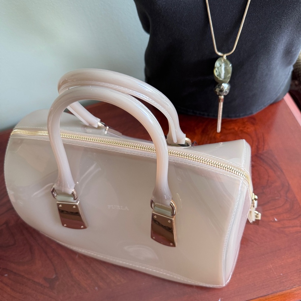 Furla Bag Top Handles Gray with Gold Accents, NWT, Jelly Candy Bag - Picture 9 of 10